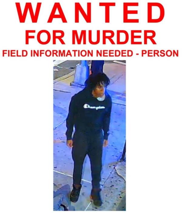 A wanted poster shows the unidentified suspect who fataly stabbed Ryan Carson at the intersection of Malcolm X Boulevard and Lafayette Avenue in Beford-Stuyvesant, Brooklyn, early Sunday.
