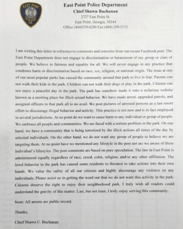 Statement from East Point Police Chief