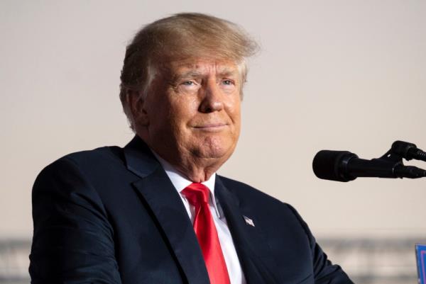 Former President Do<em></em>nald Trump is pictured speaking during a rally last month.