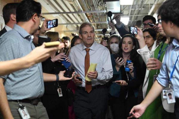Jim Jordan is surrounded by media as he arrives at the Capitol on Wednesday, October 4th, 2023.
He said that he will run to be the next House Speaker, as potentially one of the few candidates to unite warring factions of his caucus.